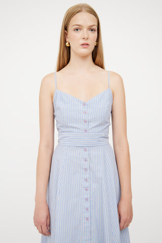 Reformation Blue 
Grey Stripe Button Front Dress