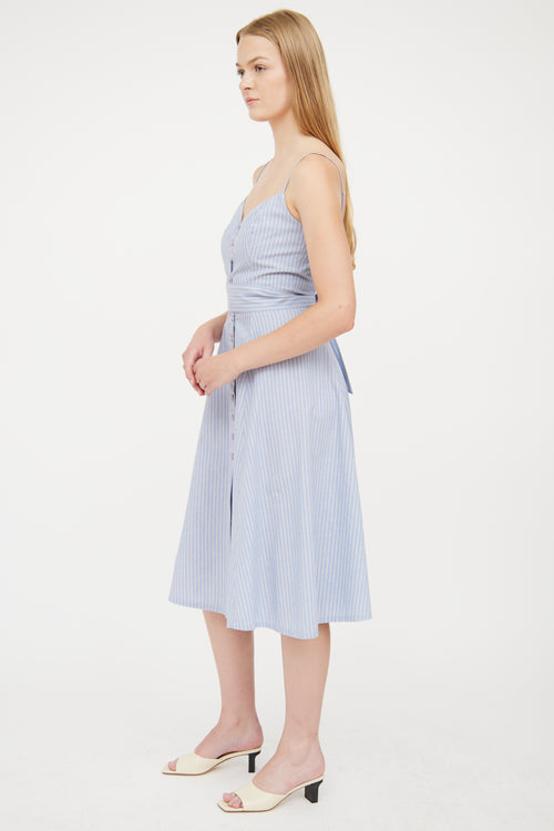 Reformation Blue 
Grey Stripe Button Front Dress