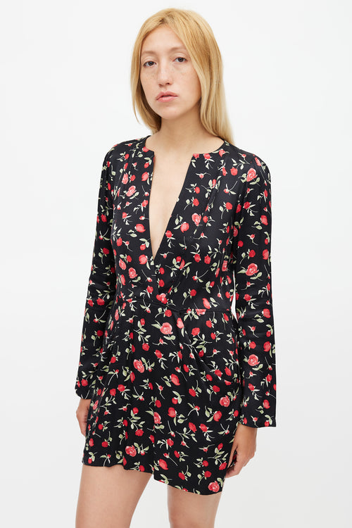 Reformation Black 
Multicolour Floral V-Neck Dress