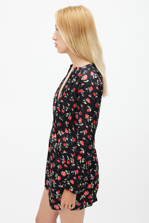 Reformation Black 
Multicolour Floral V-Neck Dress