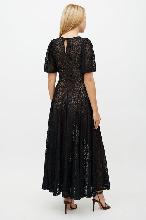 Reformation Black Waller Lace Dress