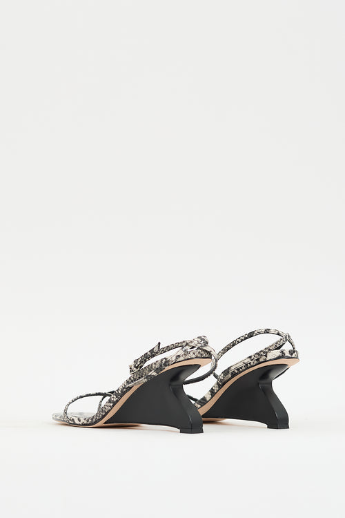 Reformation Black 
White Textured Leather Emilia Wedge Heel