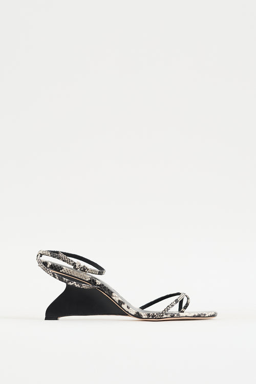 Reformation Black 
White Textured Leather Emilia Wedge Heel