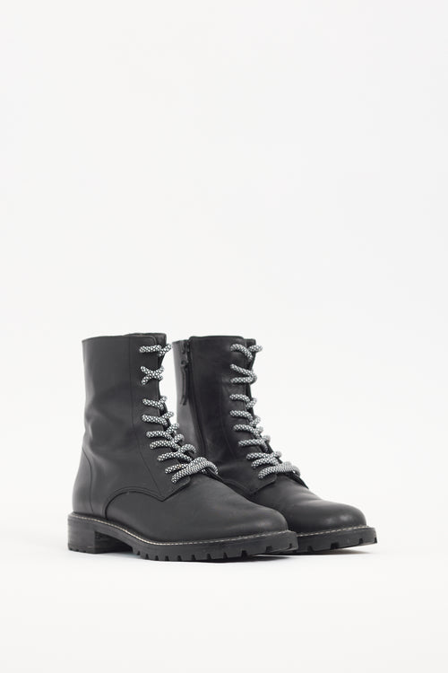 Reformation Black Leather Zip Combat Boot