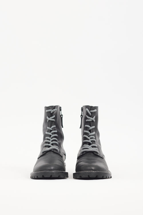 Reformation Black Leather Zip Combat Boot