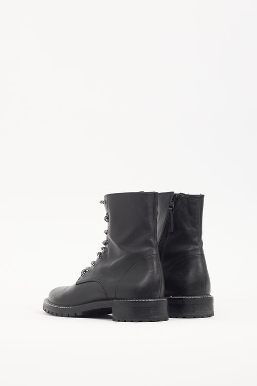 Reformation Black Leather Zip Combat Boot