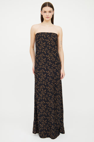 Reformation Black 
Beige Floral Strapless Dress