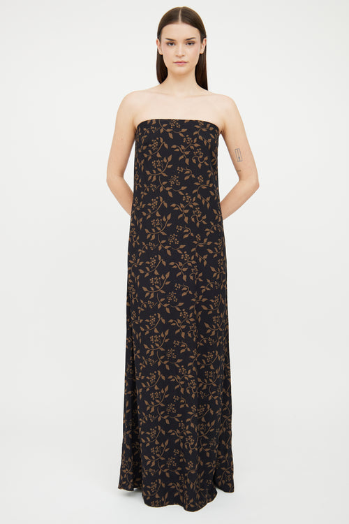 Reformation Black 
Beige Floral Strapless Dress