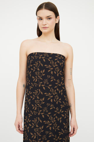 Reformation Black 
Beige Floral Strapless Dress