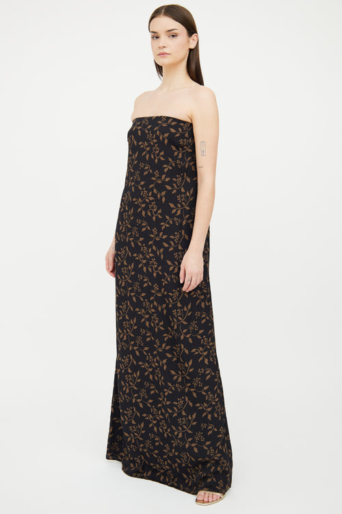 Reformation Black 
Beige Floral Strapless Dress