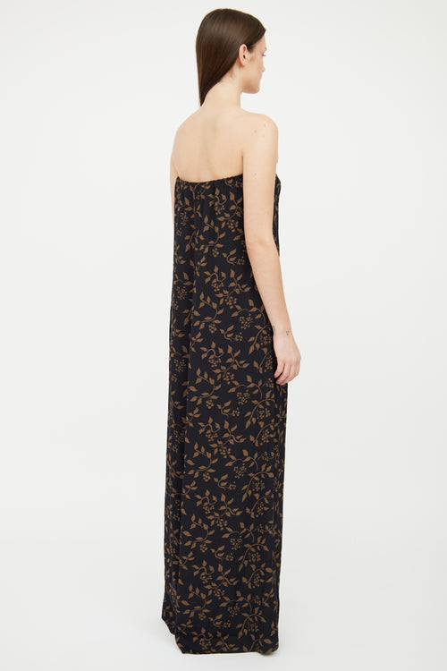 Reformation Black 
Beige Floral Strapless Dress