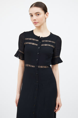 Reformation Black Panelled Lace Dress