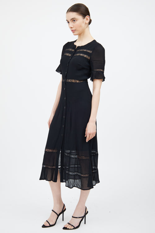 Reformation Black Panelled Lace Dress