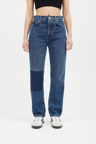 Reformation Medium Wash Cynthia High Rise Patch Jeans