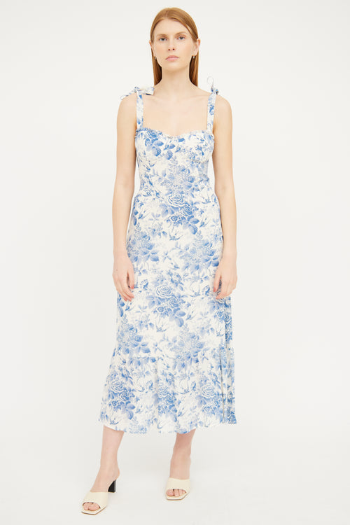 White 
Blue Floral Maxi Dress