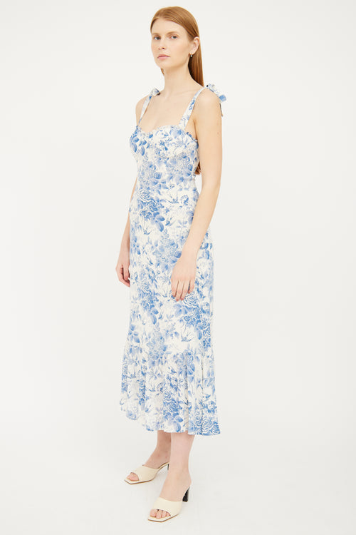 White 
Blue Floral Maxi Dress