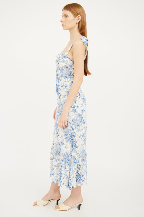 White 
Blue Floral Maxi Dress