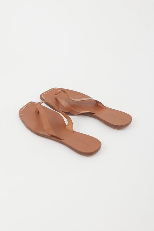 Reformation Brown Leather Flip Flops