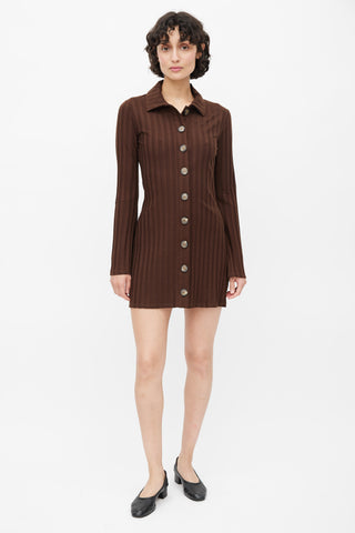 Reformation Brown Ribbed Button Up Dress