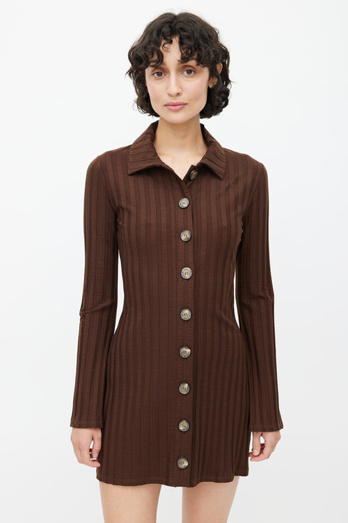 Reformation Brown Ribbed Button Up Dress