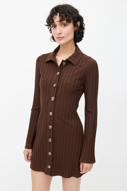 Reformation Brown Ribbed Button Up Dress