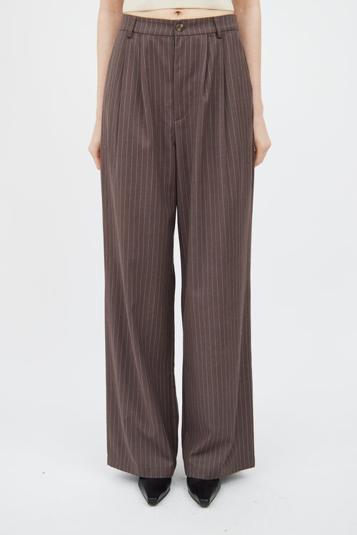 Reformation Brown 
White Striped Wide Leg Trouser