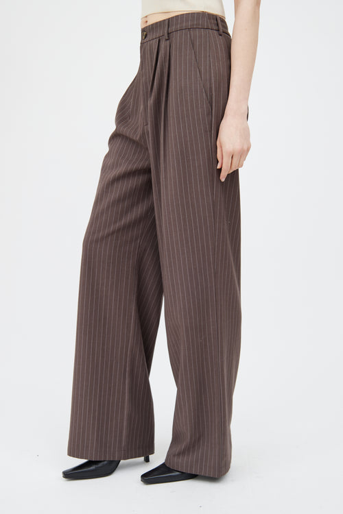 Reformation Brown 
White Striped Wide Leg Trouser