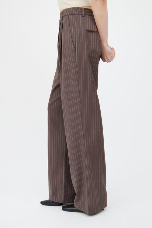 Reformation Brown 
White Striped Wide Leg Trouser