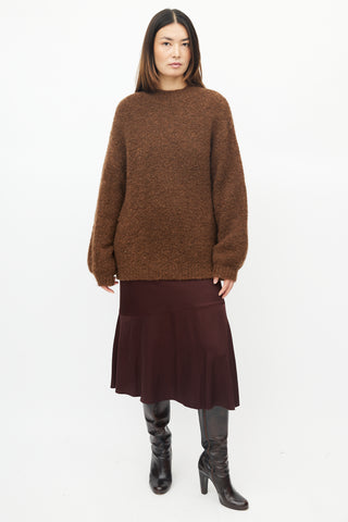 Reformation Brown Wool Boucle Knit Sweater