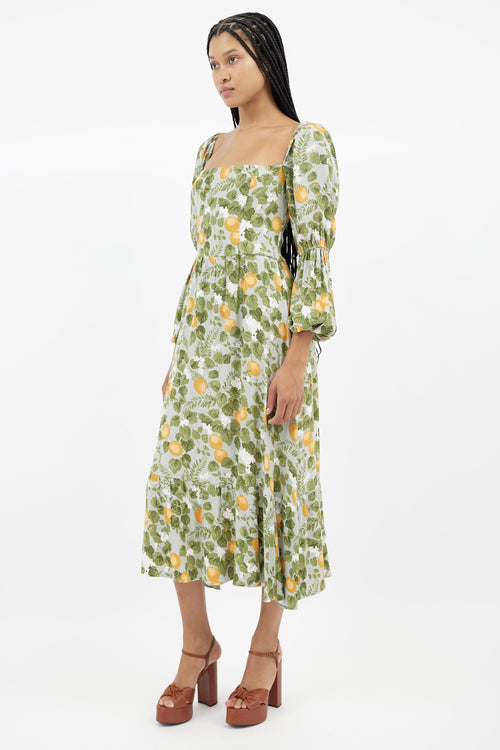 Reformation Green Printed Midi Dress