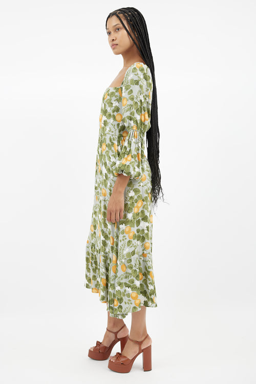 Reformation Green Printed Midi Dress