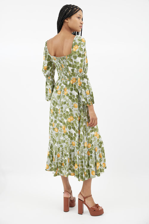 Reformation Green Printed Midi Dress