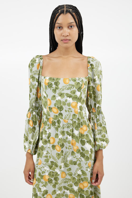 Reformation Green Printed Midi Dress