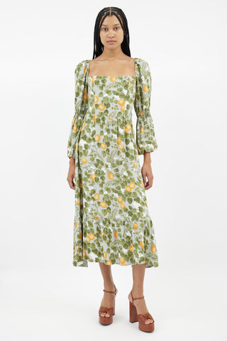 Reformation Green Printed Midi Dress