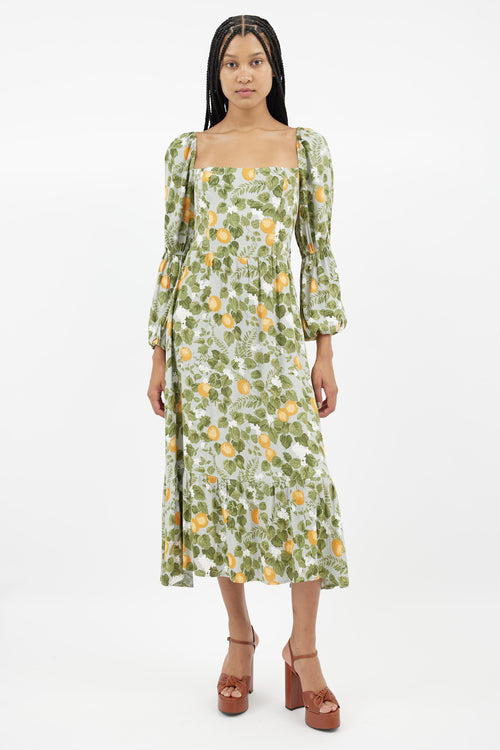 Reformation Green Printed Midi Dress