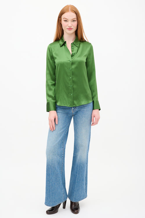 Reformation Green Silk Collared Shirt