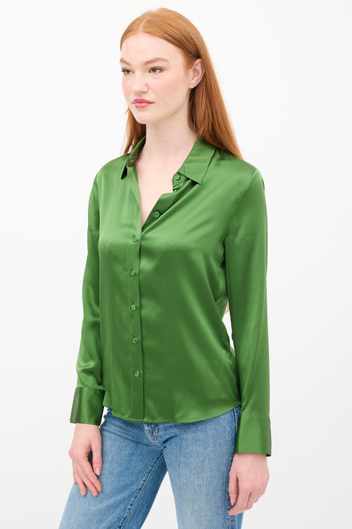 Reformation Green Silk Collared Shirt