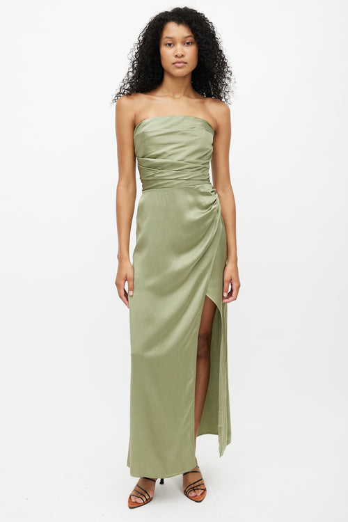 Reformation Green Silk Gathered Dress