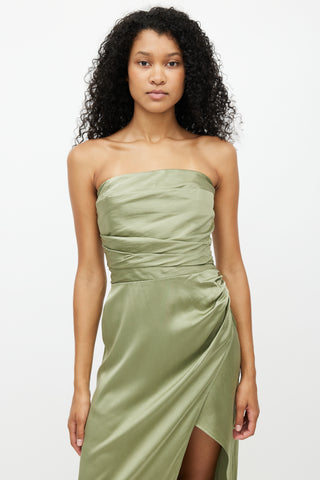 Reformation Green Silk Gathered Dress