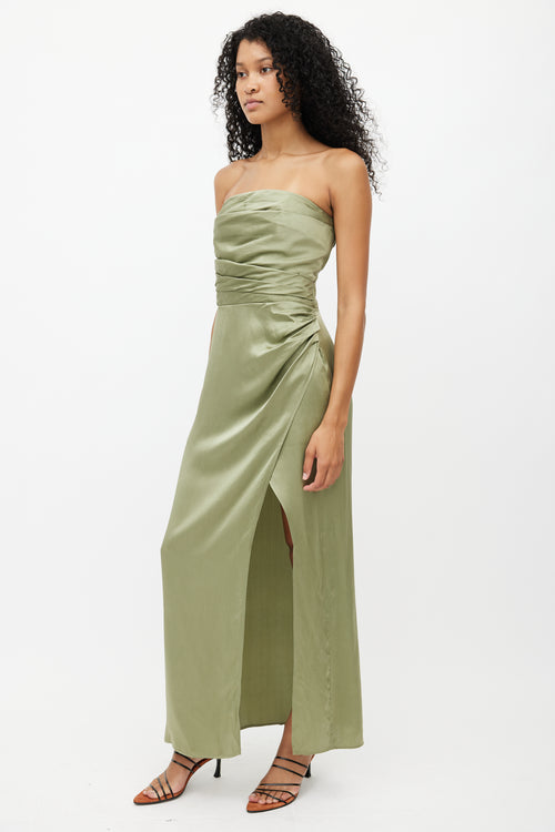 Reformation Green Silk Gathered Dress