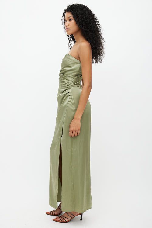 Reformation Green Silk Gathered Dress