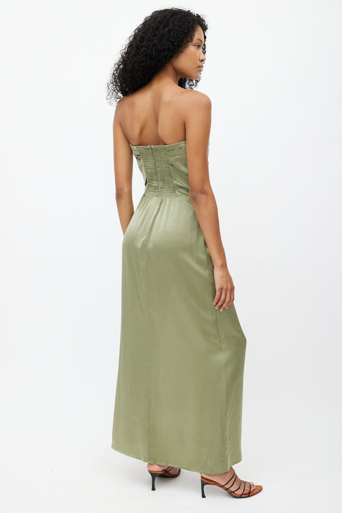 Reformation Green Silk Gathered Dress