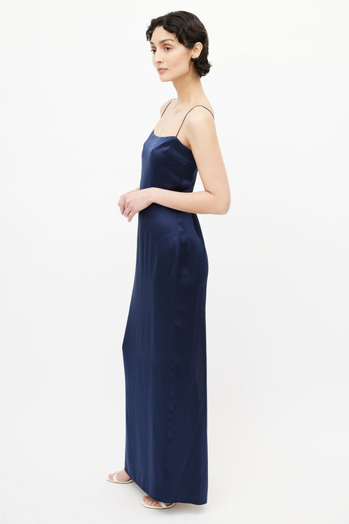 Reformation Navy Smocked Silk Dress