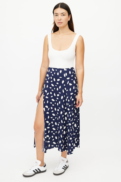 Reformation Navy 
White Print Maxi Skirt