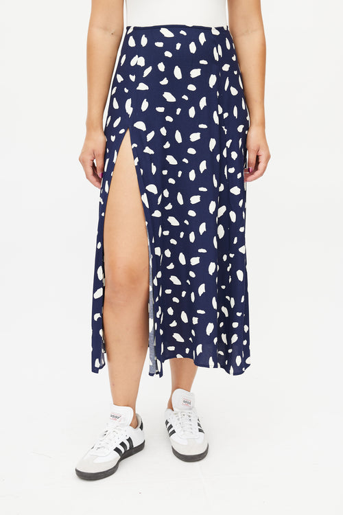 Reformation Navy 
White Print Maxi Skirt