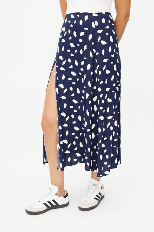 Reformation Navy 
White Print Maxi Skirt