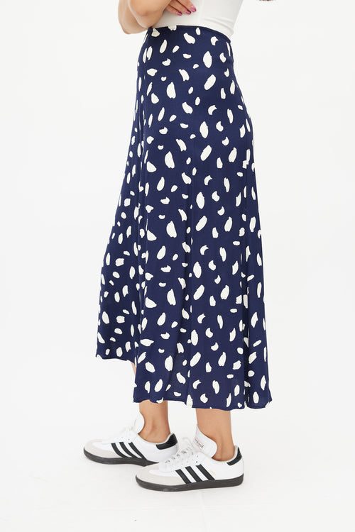 Reformation Navy 
White Print Maxi Skirt