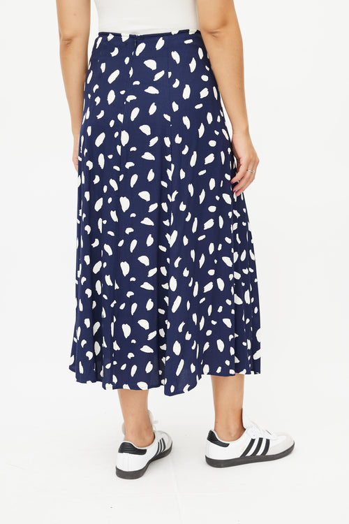 Reformation Navy 
White Print Maxi Skirt