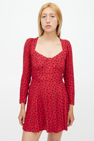 Reformation Red 
Black Floral Dress