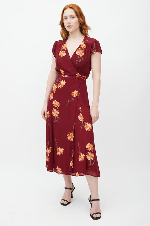 Reformation Red 
Multicolour Floral Wrap Dress